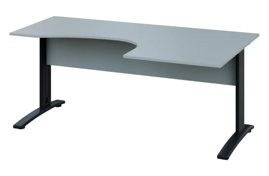 CEK 27 - 187 stůl kancelářský, rohový, pravý, kovová podnož černá, deska 25 mm, široký 1800 mm, šedá